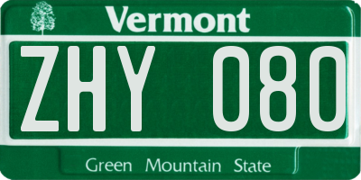 VT license plate ZHY080