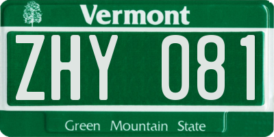 VT license plate ZHY081