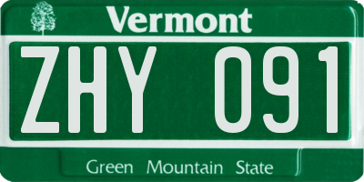 VT license plate ZHY091