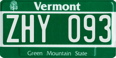 VT license plate ZHY093