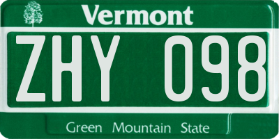 VT license plate ZHY098