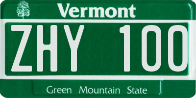 VT license plate ZHY100