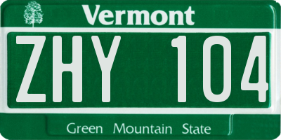 VT license plate ZHY104