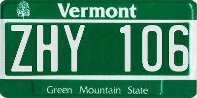 VT license plate ZHY106