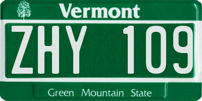 VT license plate ZHY109