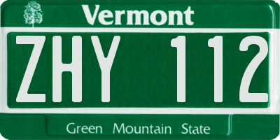 VT license plate ZHY112