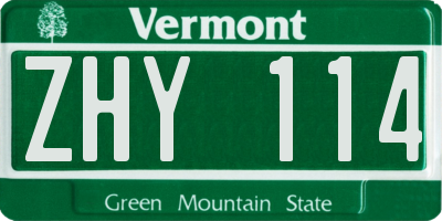 VT license plate ZHY114