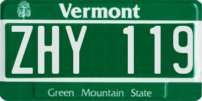VT license plate ZHY119