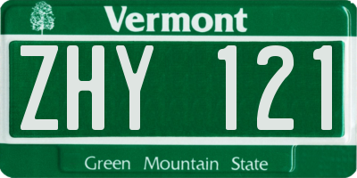 VT license plate ZHY121