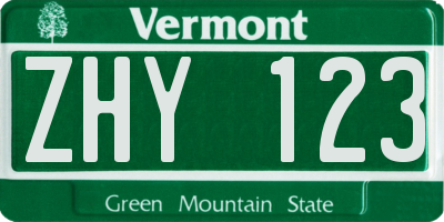 VT license plate ZHY123