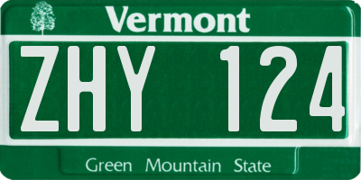 VT license plate ZHY124
