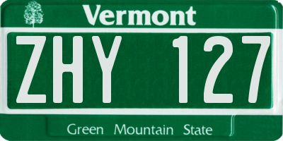 VT license plate ZHY127