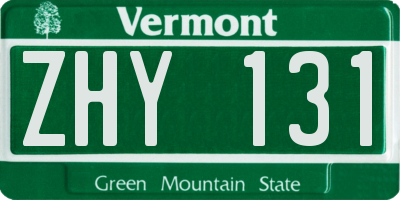 VT license plate ZHY131