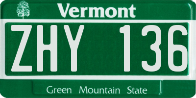 VT license plate ZHY136