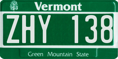 VT license plate ZHY138