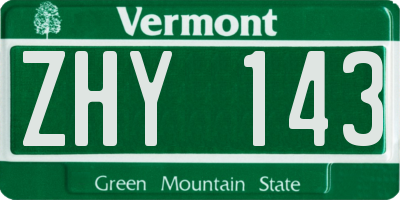 VT license plate ZHY143