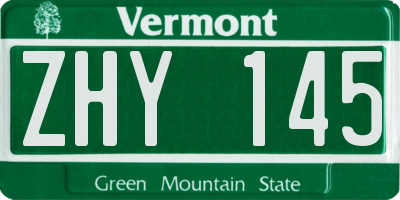 VT license plate ZHY145