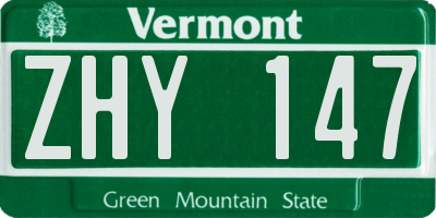 VT license plate ZHY147