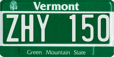VT license plate ZHY150