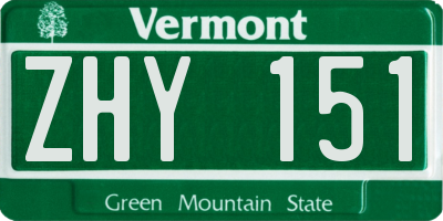 VT license plate ZHY151