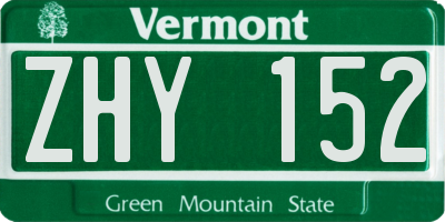 VT license plate ZHY152