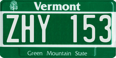 VT license plate ZHY153