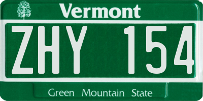 VT license plate ZHY154