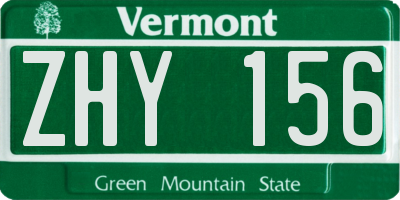 VT license plate ZHY156