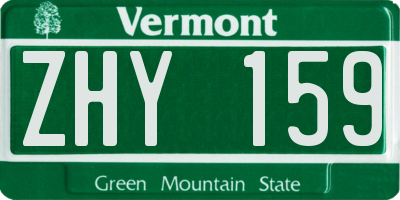 VT license plate ZHY159