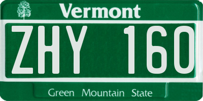 VT license plate ZHY160