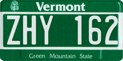 VT license plate ZHY162