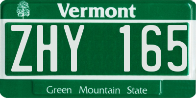 VT license plate ZHY165