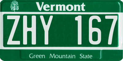 VT license plate ZHY167