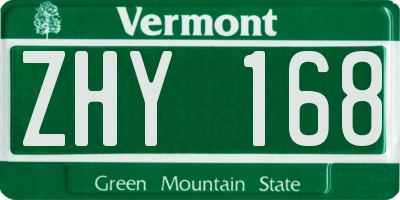VT license plate ZHY168