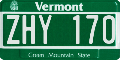 VT license plate ZHY170