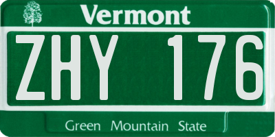 VT license plate ZHY176
