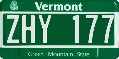 VT license plate ZHY177