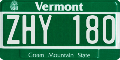 VT license plate ZHY180