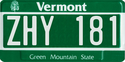 VT license plate ZHY181