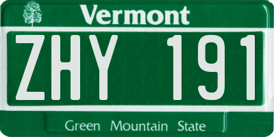 VT license plate ZHY191