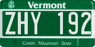 VT license plate ZHY192