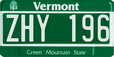 VT license plate ZHY196