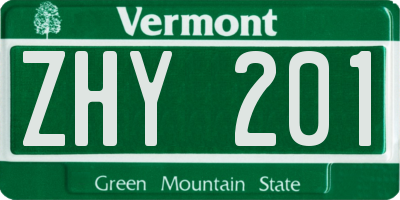 VT license plate ZHY201