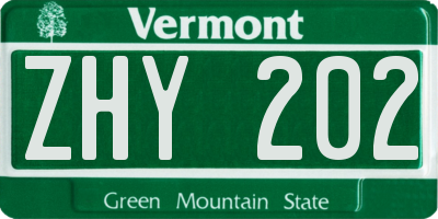 VT license plate ZHY202