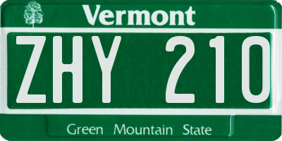 VT license plate ZHY210