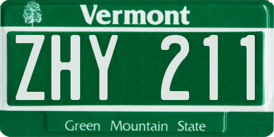 VT license plate ZHY211