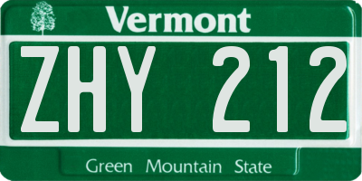 VT license plate ZHY212