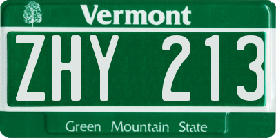 VT license plate ZHY213