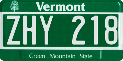 VT license plate ZHY218