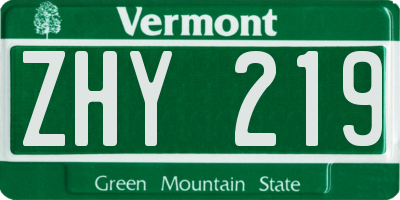 VT license plate ZHY219